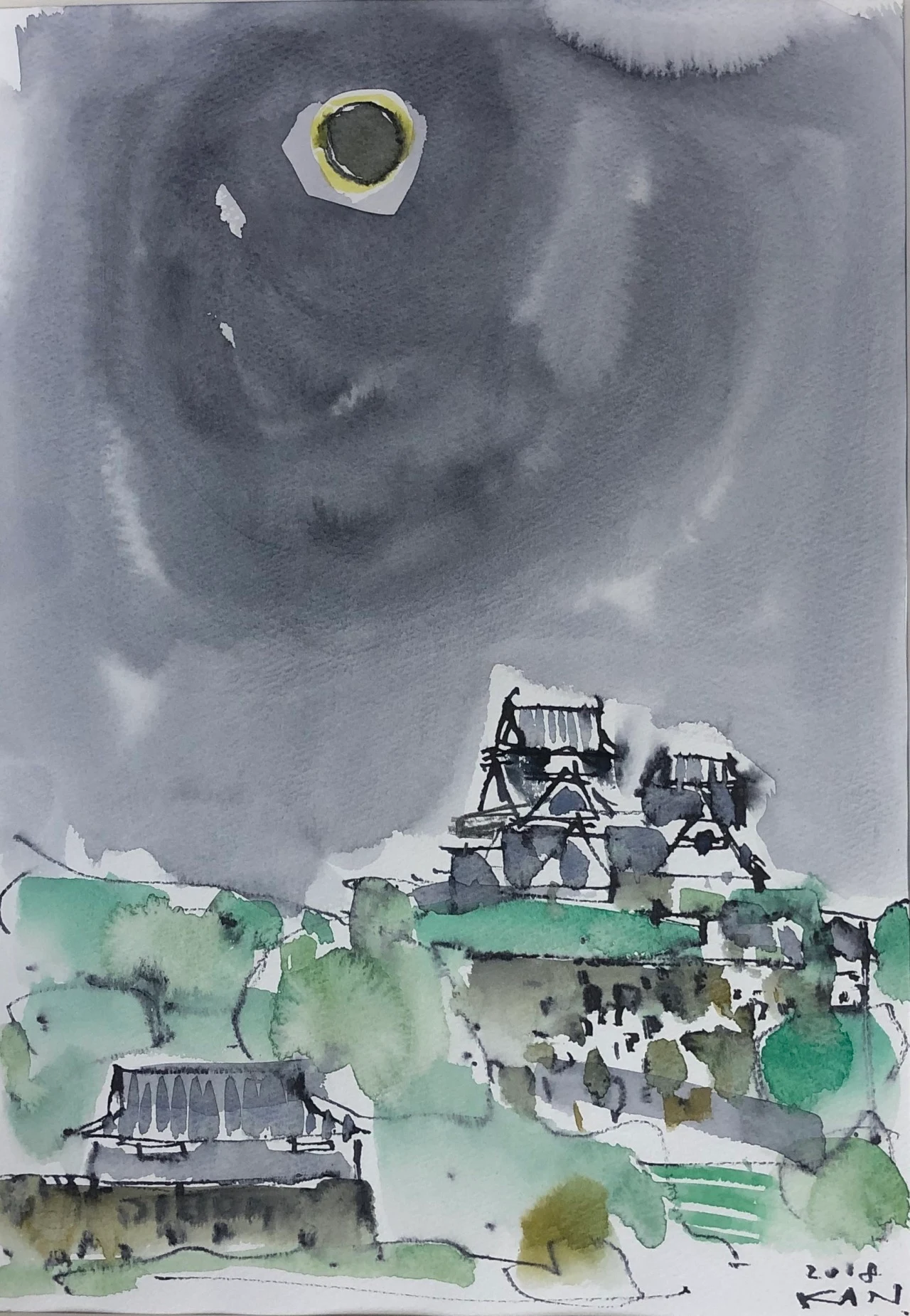 熊本城 (水彩)
